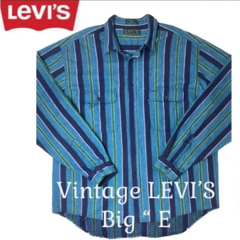 Vintage 80’s 90’s Levi’s Big E Vertical Striped Flannel Shirt Retro Streetwear